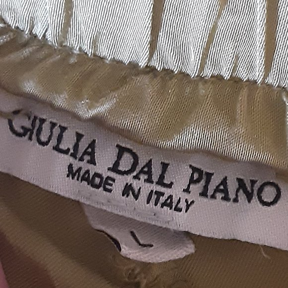 Made in Italy Giulia Dal Piano Gold Coloured Silky Flowy Wide Leg Pants Size L - Picture 13 of 16